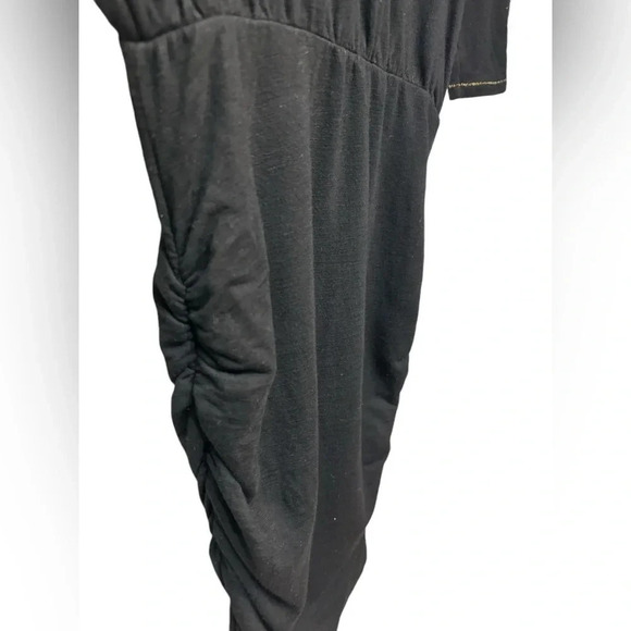 Sundry Womens Dress Blouson Ruched Black 3/4 Sleeves Gold Thread - Picture 3 of 9